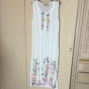 S.R. Fashion Floral Embroidered White Maxi Rayon Dress size 3XL made in India